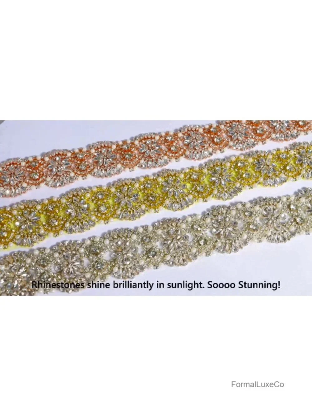 Hand-Sewn Rhinestone Bridal Belt with Satin Ribbon